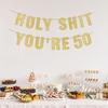 Pre-Strung 50th Party Gold Glitter Banner, Happy 50th Birthday Decorations for Men, Funny 50 Year Old Party Sign, 50th Birthday Decor for Women