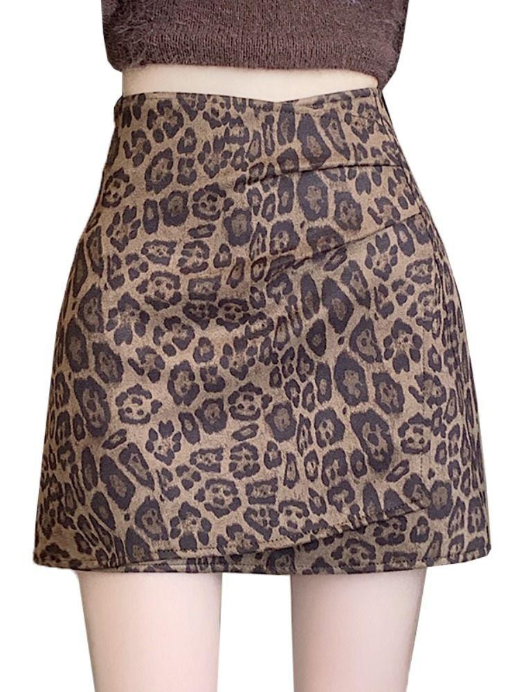 Retro Leopardenmuster Rock für Damen Hohe Taille Y2K Kurzer Rock