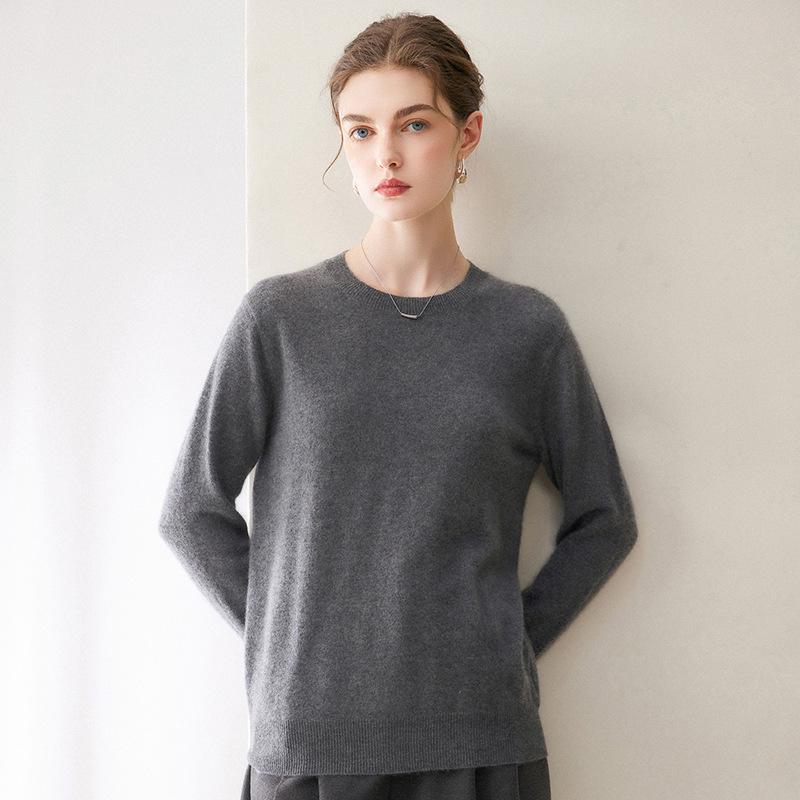 Lokasha 2026 Women's Loose Round Neck Cashmere Sweater - Autumn/Winter Knitwear Base Layer