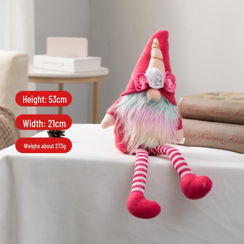 Christmas Pink Plush Rudolph & Nordic Gnome Doll Ornament