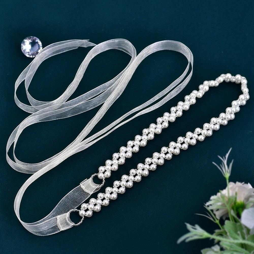 Jewelry Accessories Pearl Waist Belt Organza Ribbon Elegant Beaded Sash Waist Chain Women