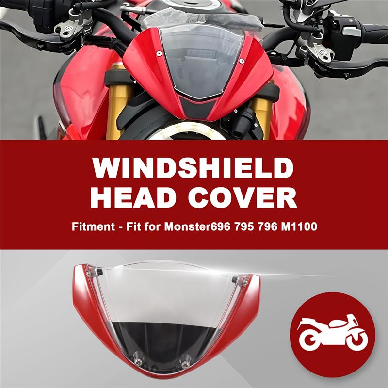 Motorcycle Windshield Head Cover Windshield Fairing For Ducati Monster 696 795 796 M1100, Red-M53K