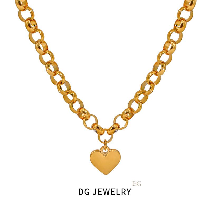 Simple And Versatile Glossy Love Pendant, Titanium Steel Bracelet Ot Buckle Necklace Set For Women