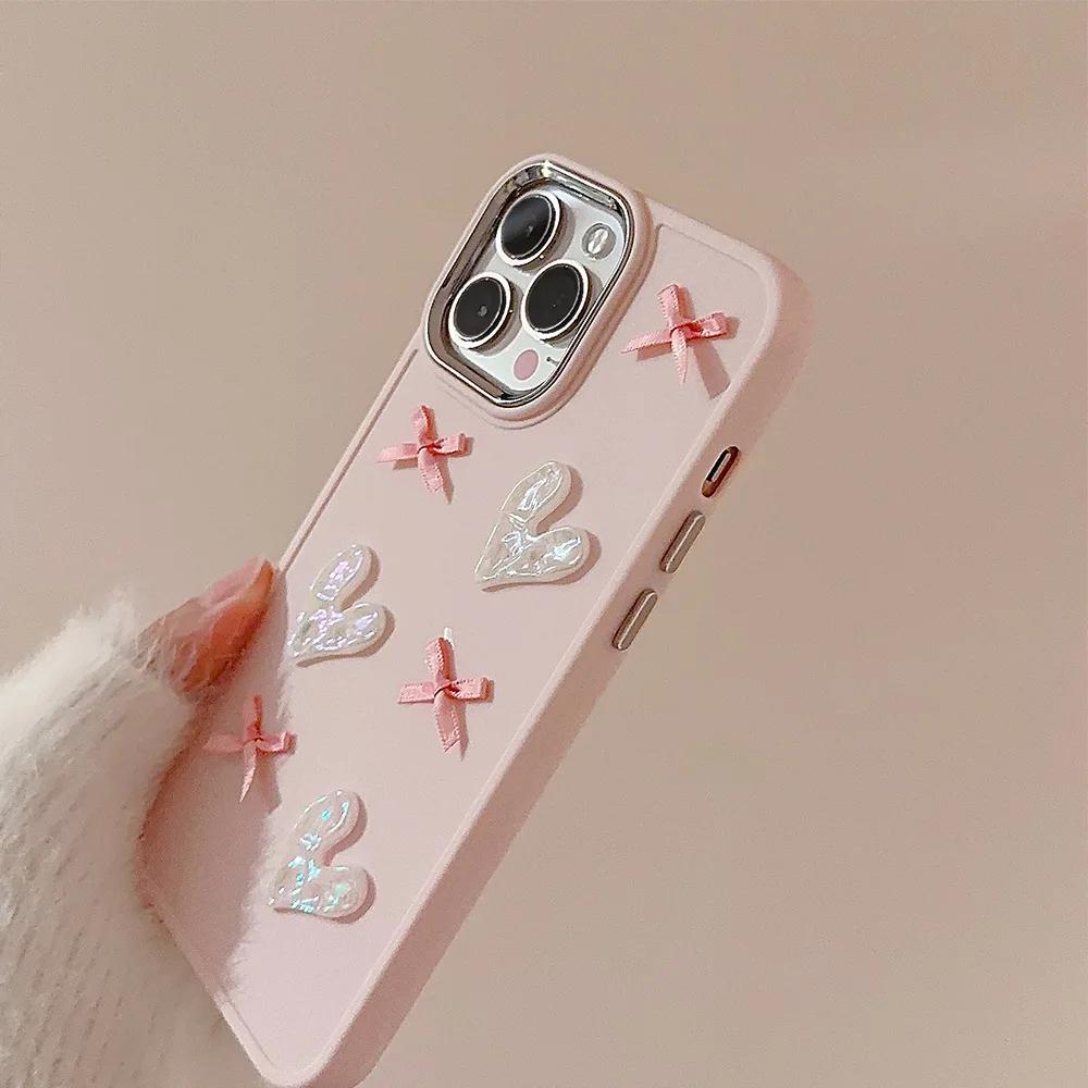 Pouzdro na mobilní telefon Pink Love pro iPhone 15 Pro Max Plus 14 13 12 11 X XS Galvanizované 3D Dívčí pouzdra Nárazuvzdorný zadní kryt