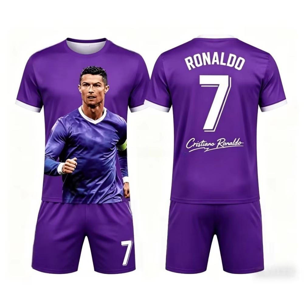 Sommer Neue Mode Ronaldo #7 Fußballtrikot Sport Training Spiel Kurzarm T-Shirt und Shorts Set Locker Familie Kinder T-Shirts