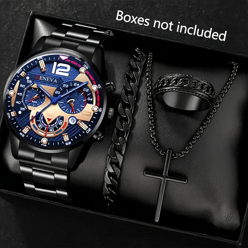 Watch Set, Watch, Men's Glass Quartz Watch, Steel Belt, One Men's Watch.