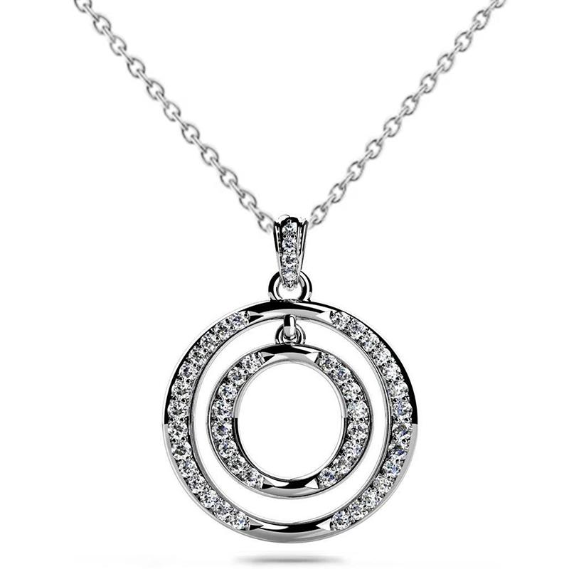 Huitan Double Circle Design Women Pendant Necklace  Color Inlaid Shiny CZ Party Daily Fashion Female Accessories Jewelry