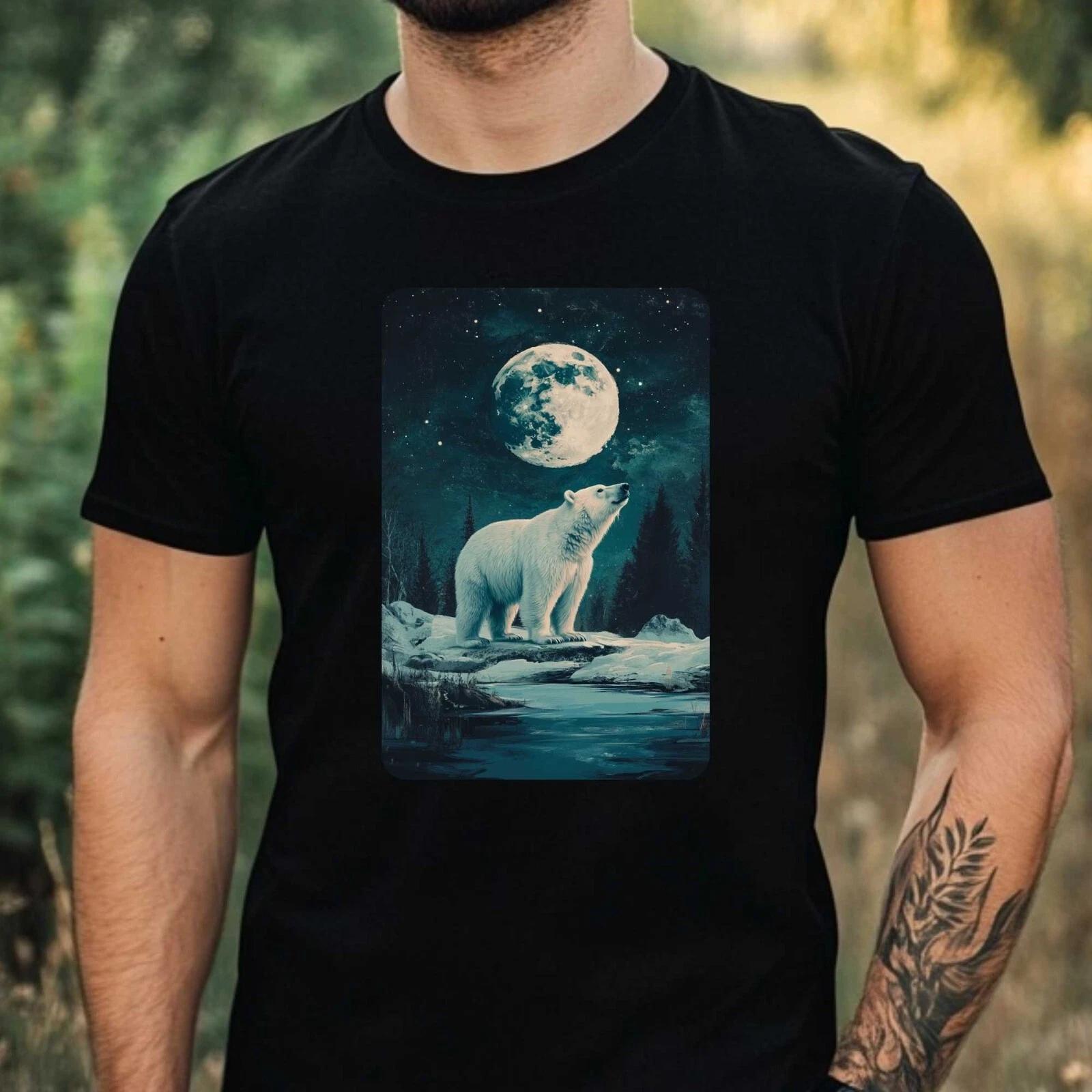 T-Shirt Herren Eisbär an Vollmond Motiv Baumwolle Größe XS bis 5XL XXXXL