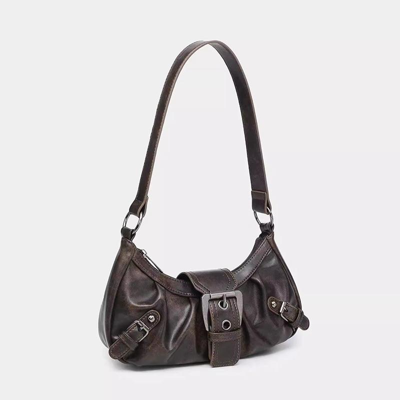 Yogodlns Retro Plisserad Axelväska Mode Maillard Hot Girl Underarmsväska Läder Punk Motorcykelväska Kvinnor Vardagliga Hoboväskor