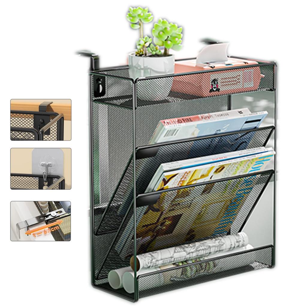 This stylish, 4-tier metal mesh letter boxdocument casestorage rack is perfect for desks, offices, and home offices. It features a vertical layout,
