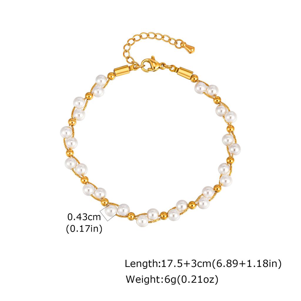 Elegant Pearl Cubic Zirconia Bracelets for Women, Stainless Steel Stackable Bracelet Chunky Jewelry