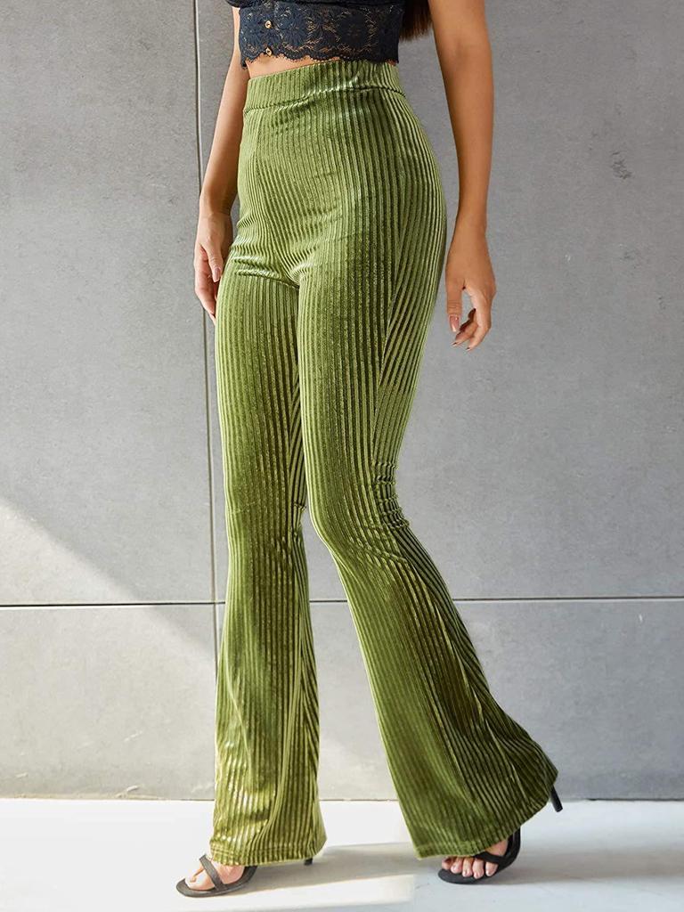 Nové stylové kalhoty pro ženy Slim Fit Vintage Fashion Flare Kalhoty s vysokým pasem Elastické kalhoty