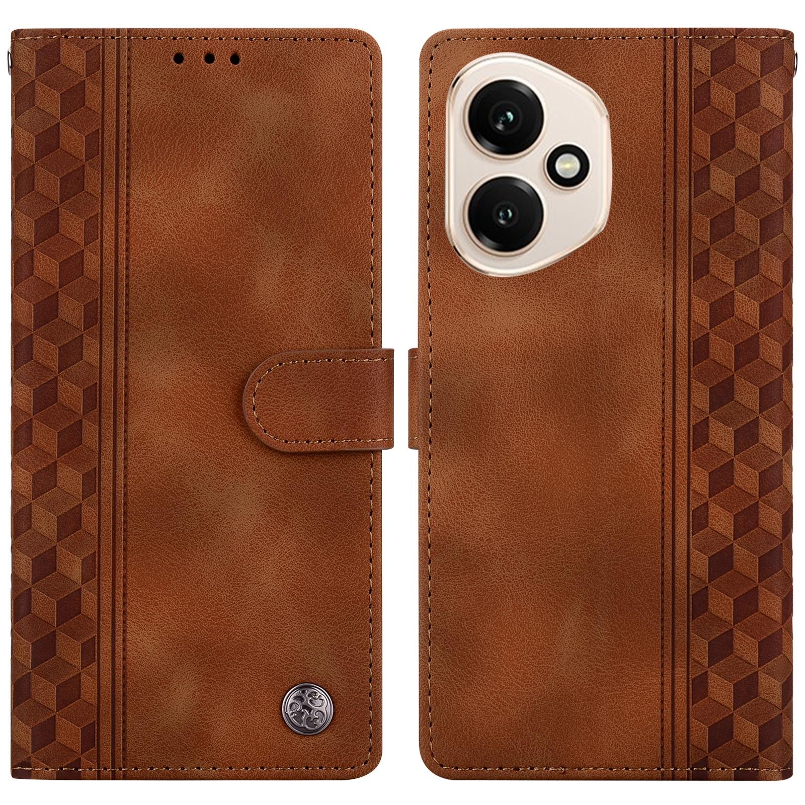 

For Honor 400 5G (Global) Leather Case Imprinted Checkered Pattern Wallet Stand Flip Phone Cover Brown