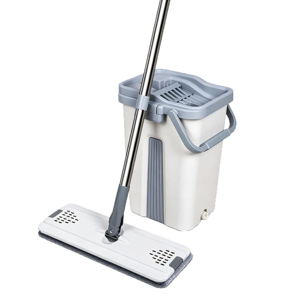 Dual-Use Hands-Free Flat Mop & Bucket Set for Dry and Wet Cleaning in Homes