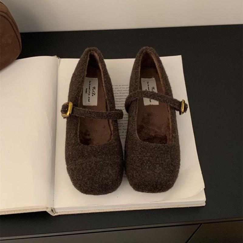

Suding Home, ретро обувь из шерсти на плоской подошве в стиле Мори, новые французские туфли Мэри Джейн из овечьей шерсти осень-зима 2025 40 темно-коричневого