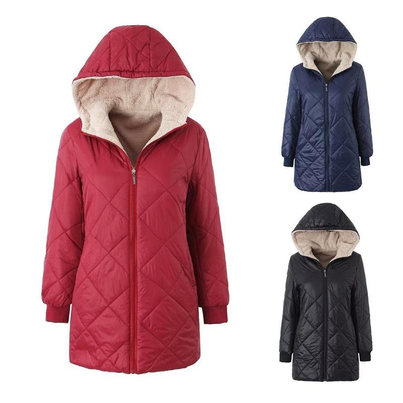European version of women's clothing lamb wool new medium and long rhombus cotton-padded clothes loose coat women's winter tide
