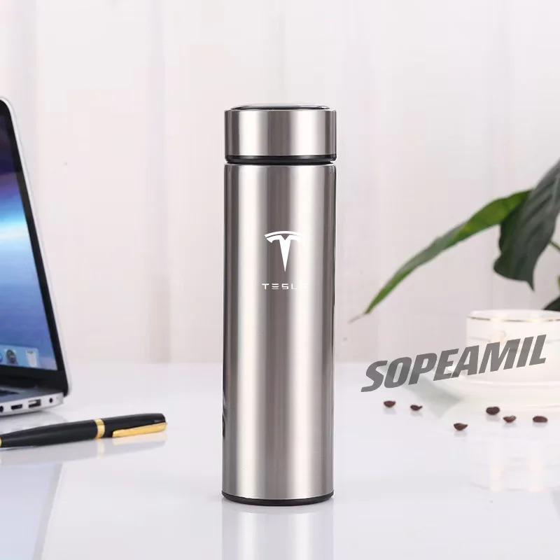 Para Tesla Model 3 Model Y Model S Model X Cybertruck Roadster 500ML Taza Termo de Vacío para Coche Pantalla de Temperatura Taza de Café