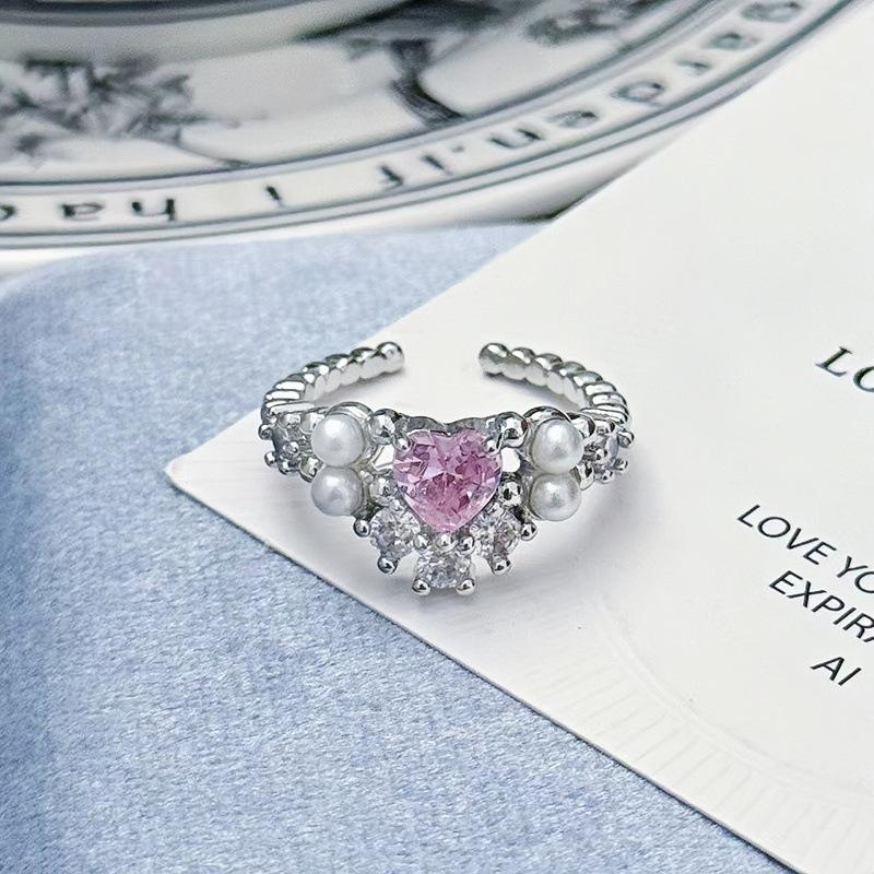 Irregular Color Butterfly Pink Zir*****Pen Ring Personality Niche Design Advanced Sense Love Stacked Ring Woman