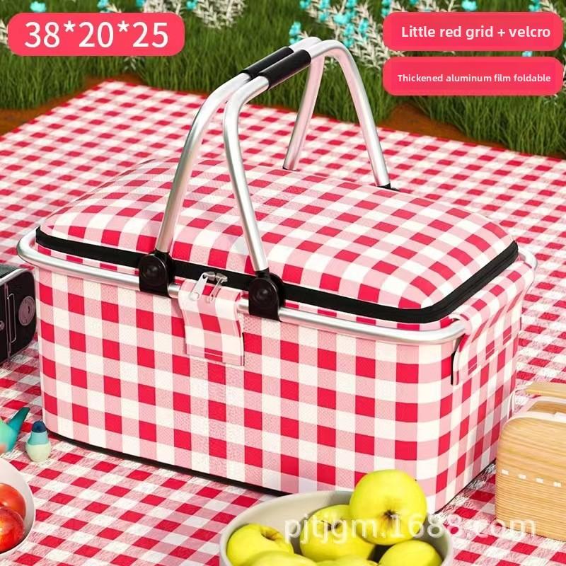 Insulated Foldable Picnic Basket with Lid Portable and Modern for Outdoor Use Large Capacity for Fruit and Vegetables