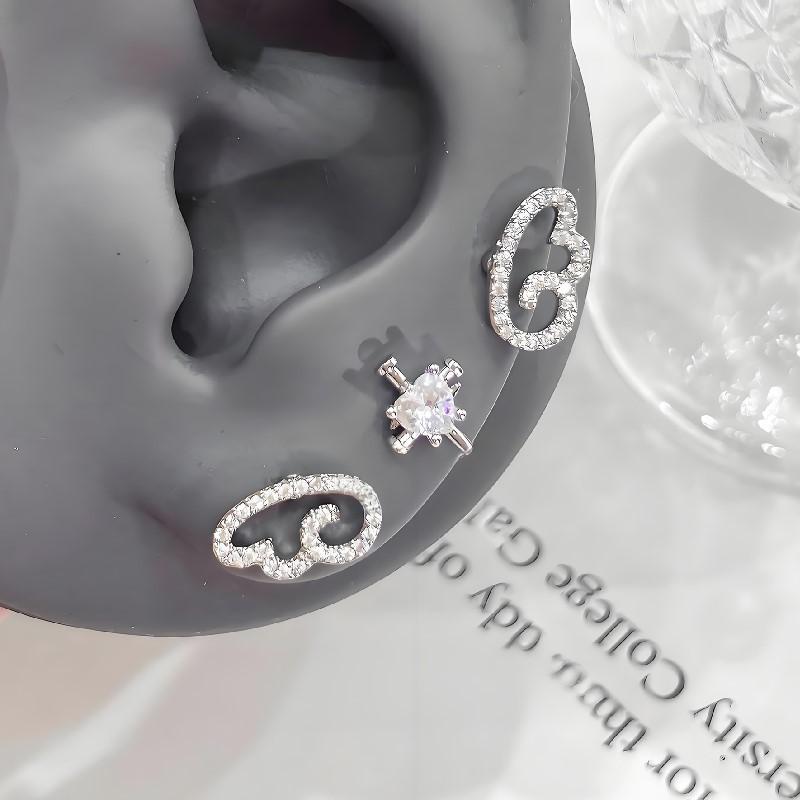 2/3/4Pcs Shiny Silver Color Wing Stud Earrings For Women Girls Luxury Metal Geometric Hollow Earring Jewelry Gifts