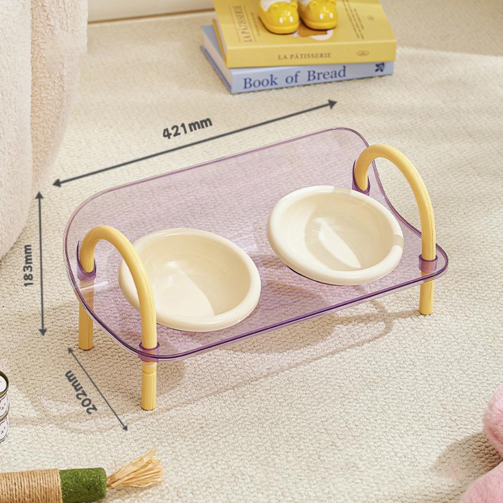 Double Bowls Cat Food Water Bowl Anti-flip Elevated Pet Feeder Bowl Pet High Footed Bowl  Household