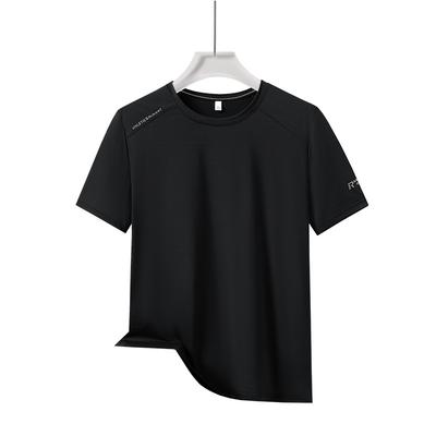 Kurzärmeliges Herren Eisseide Dünnes Sport Schnelltrocknendes T-Shirt Herren Modisches Rundhals Übergröße Freizeitkleidung