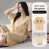 Women's Pure Cotton Pajama Set with Built-in Bra, Short Sleeve Top & 7/8 Pants - Sweet Summer Homewear.