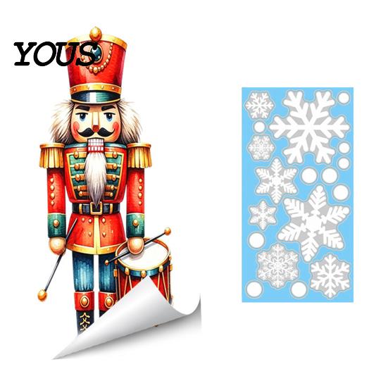 Winter Holiday Gift Nutcracker Soldier/Bow Window Static Decals, Waterproof PVC Christmas Stickers, Party Supplies Reusable Wall Stickers for