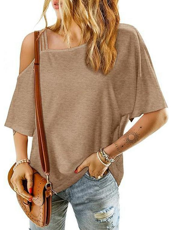 Women's Casual Off-Shoulder Loose Short-Sleeve T-shirt