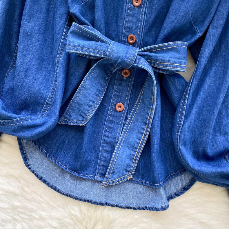 Damen Denim Hemdjacke Frühling Lässig Joker Locker Damen Oberbekleidung Koreanisches Temperament Damen Bluse Mantel