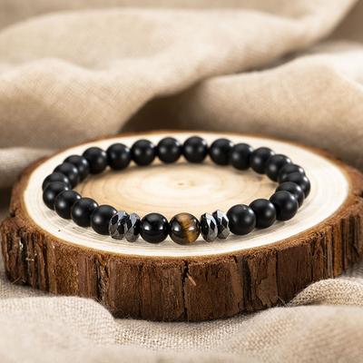 Handmade Natural Stone Strand Bracelet Men 8mm Onyx Healing Braslet Hombre Leisure Accessories Yoga Meditation Braclet Pulseria