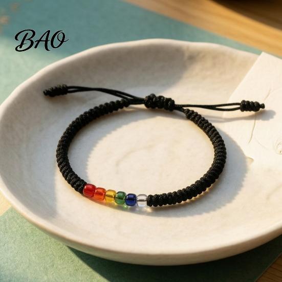 Minimalist Rope Bracelet Rainbow Beads for Men Women, Handmade Fashionable Stackable Jewelry Braided String Bracelet, Adjustable Woven Wristband
