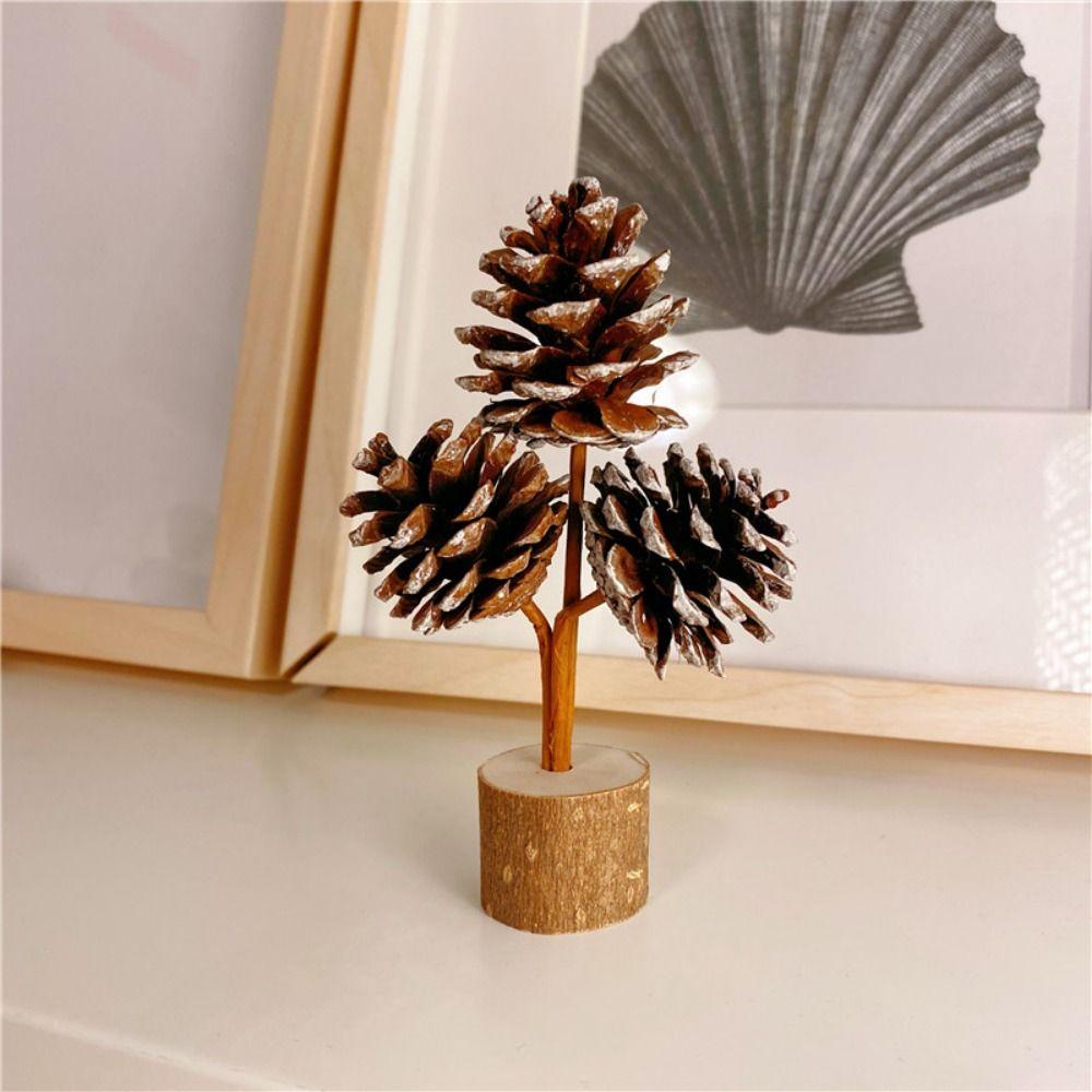 Natural Pinecone Tabletop Pine Cone Ornament Handcrafted Wood Base Holiday Pine Cone Accessories DIY Decoration