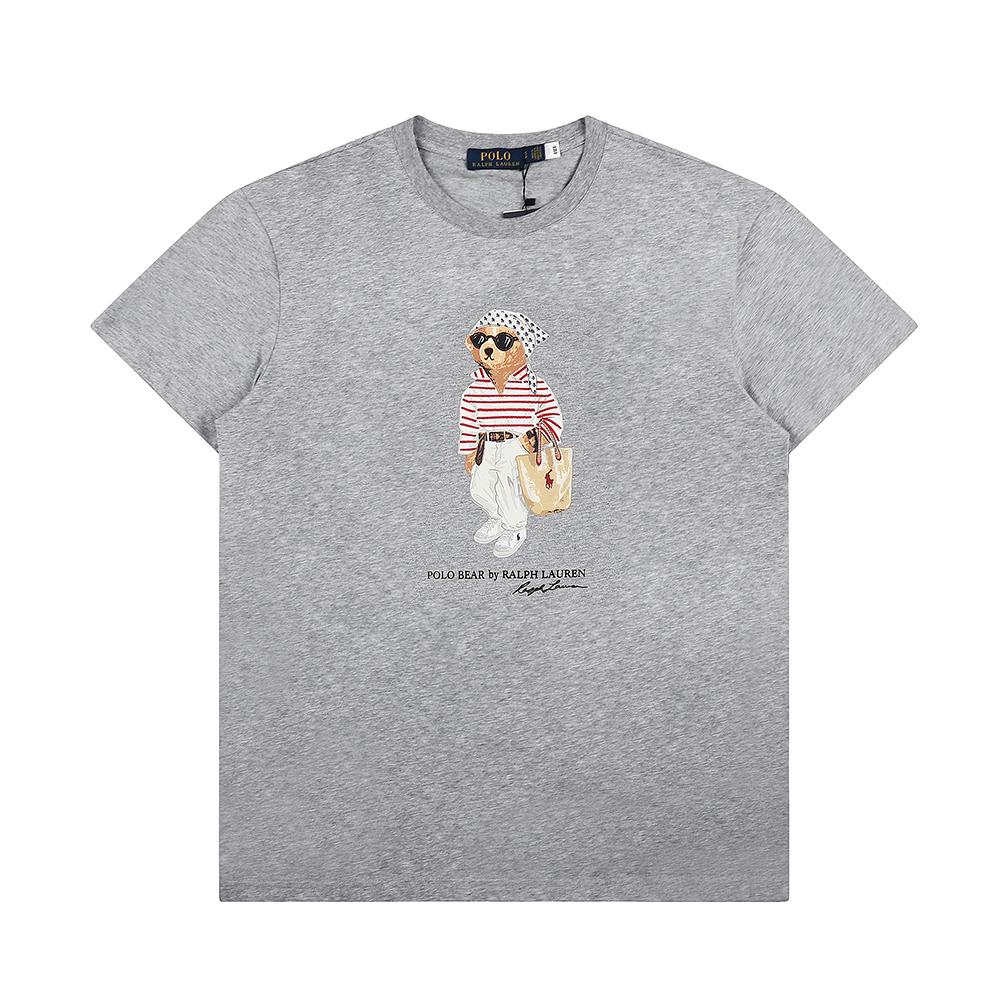 Ralph Lauren Summer Men's and Women's 100% Cotton Polo Bear T-Shirt with Fashion Striped Bear Print & Signature