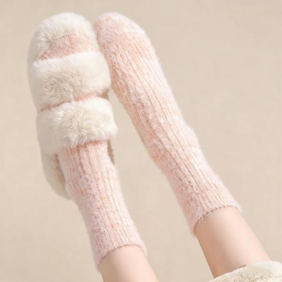 1 Pair Women Socks Highly Elastic Cozy Winter Ankle Socks Thickened Double-Sided Fleece Warm Slipper Socks