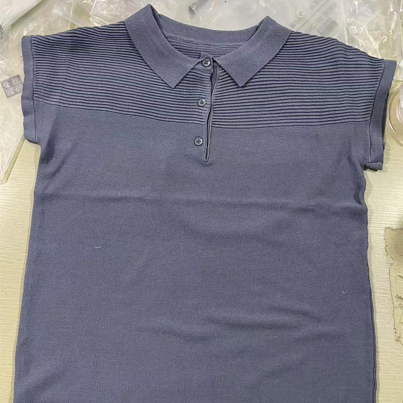 Korean Style Women's Summer Ice Silk Beaded Knit T-Shirt and POLO Vest