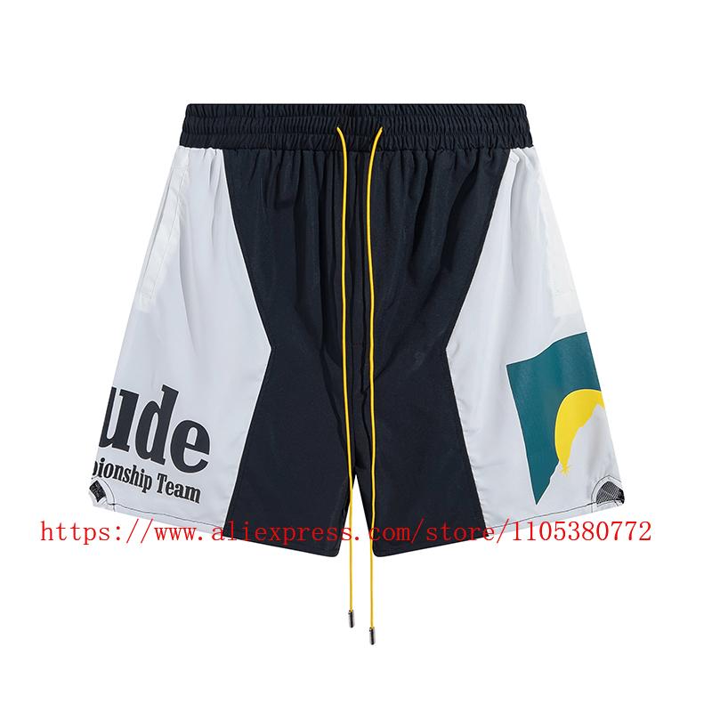 Latest Style RHUDE Men's Casual Shorts Hip Hop Elastic Waist Drawstring Zip Pocket Summer Street Leisure Beach Shorts