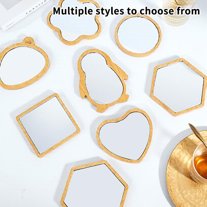 Dřevěné Ruční Zrcátko Vintage Přenosné Více Tvarů Kosmetické Zrcátko Kompaktní Make-up Toaletní Zrcátko Ruční Zrcátko Dámské Cestovní Zrcátka