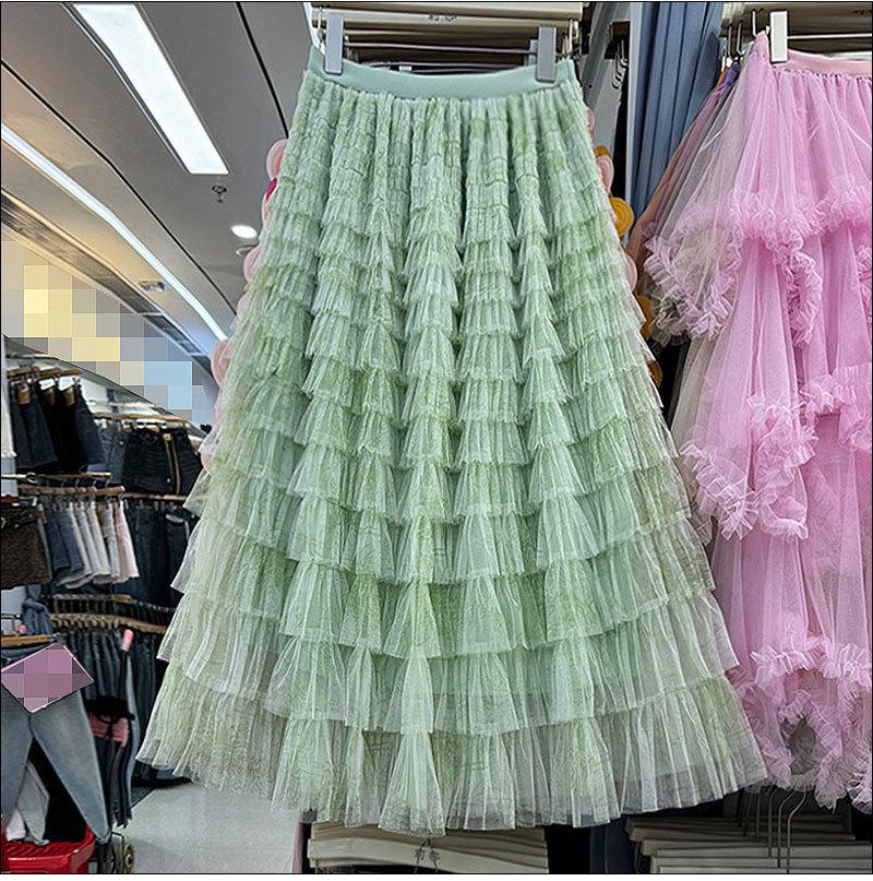 Verlaufender Retro Batik Mesh Tüll Midi Rock