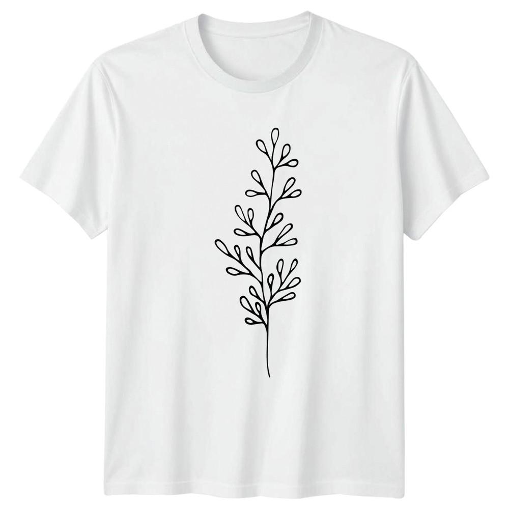 Minimalist Boho Style Botanical Foliage TShirt Line Art Nature Christmas S
