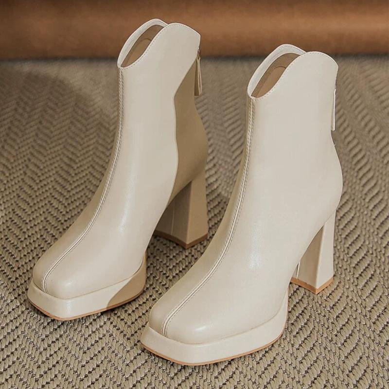 Women s Booties Block Heel High Heel Platform Fall Winter New Chelsea Mid-leg Boots 35 бежевый