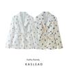 Kaslead New Women Clothes Western Style Fashion Two-Color Print Lapel Lace-up Blazers