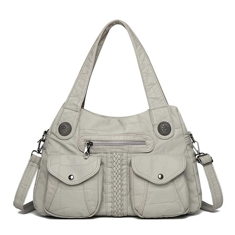 Women's Brown Textured Leather Hobo Bag Braided Detail Multi-Pocket Crossbody Shoulder Bag Fashion Casual Daily Handbag