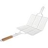Grille de Barbecue Double Quadrillé Inox Poignée Bois Argent 22 x 34 cm GRILLE DE BARBECUE