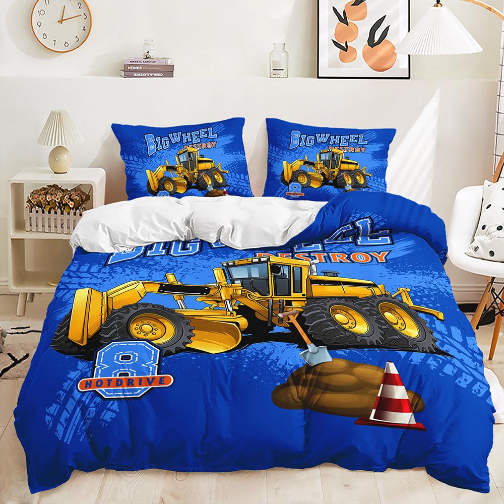 Three-Piece Bulldozer Large Truck Quilt Cover Two-Piece Bedding Kit