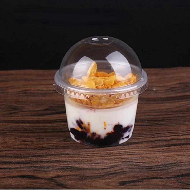 Transparent Plastic Dessert Bowl Container With Lid, 250ml Disposable Plastic Cups With Lids, For Bar Cafe Home Party, Salad Cup