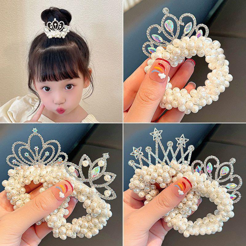 2 Stück Neue Mode Perlenkrone Prinzessin Niedliche Kinder Elastische Haarbänder Kinder Haargummis Mädchen Haaraccessoires Baby Kopfschmuck