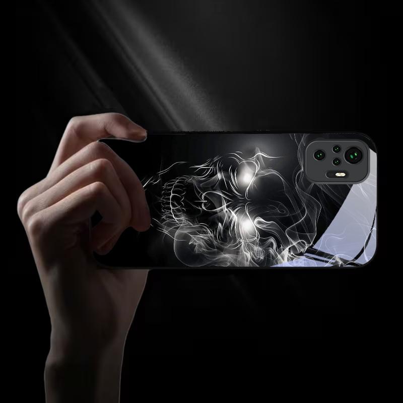Neon Smoke Skull Art Black Glass Phone Case For Redmi Note 13 Pro+ 14 Pro 8 9 9S 12S 10 Pro 11 12 A3 12S 13 K60 Ultra 14 Cover