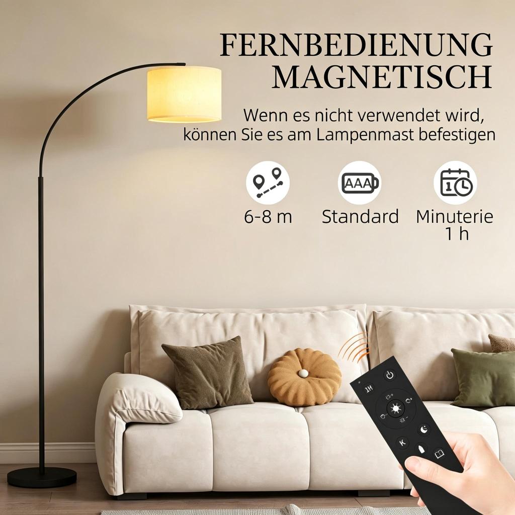 Modern arc floor lamp with remote control, elegant floor lamp, design floor lamp (only with arc floor lamp, battery not included)