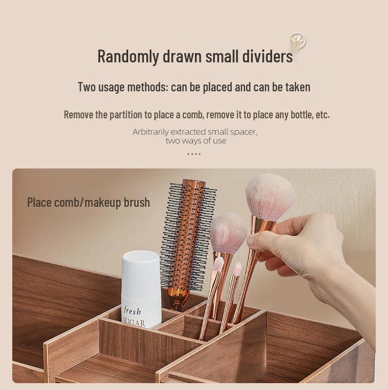 Large Wooden Cosmetic Storage Box with Mirror: Multifunctional Skincare and Lipstick Holder